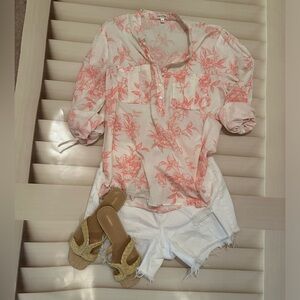 Pink and white floral convertible sleeve popover blouse from Eden& Olivia size L